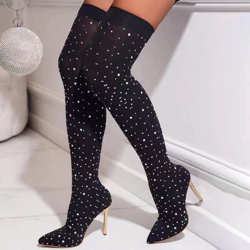 Knee High Sock Women - Strass Schlankes Bein Stretch Socke Stiefel