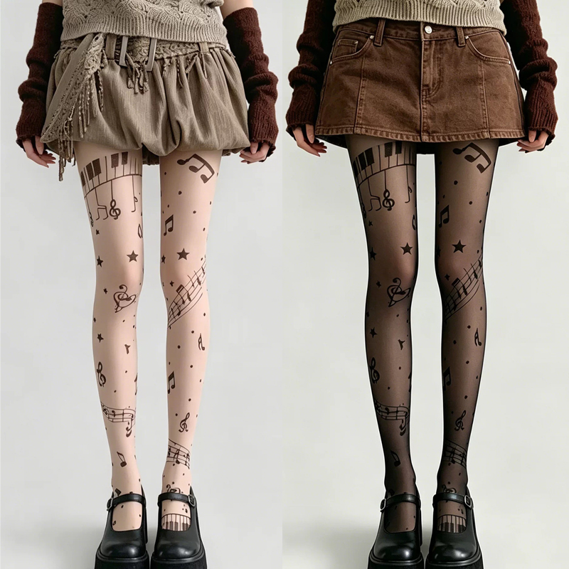 Y2K Strumpfhose mit Musiknoten – Tights Pantyhose Sheer Bewertung und Preis