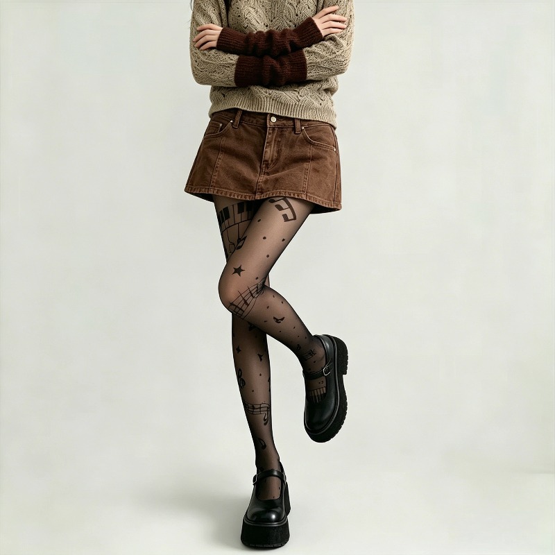 Y2K Strumpfhose mit Musiknoten – Tights Pantyhose Sheer Bewertung und Preis