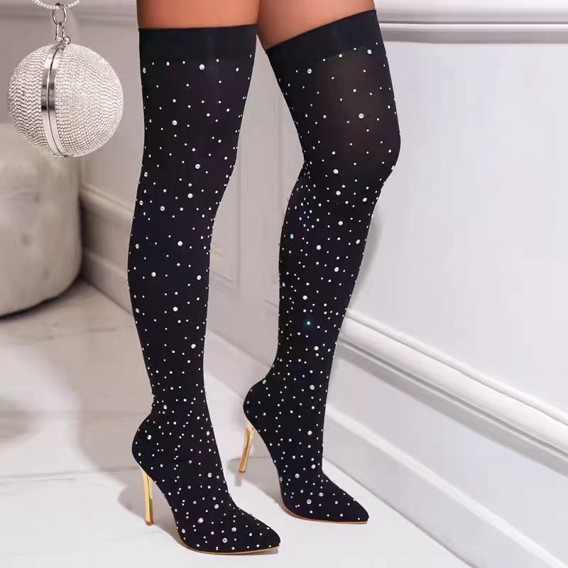 Strass Schlankes Bein Stretch  – Knee High Sock Women Bewertung und Preis
